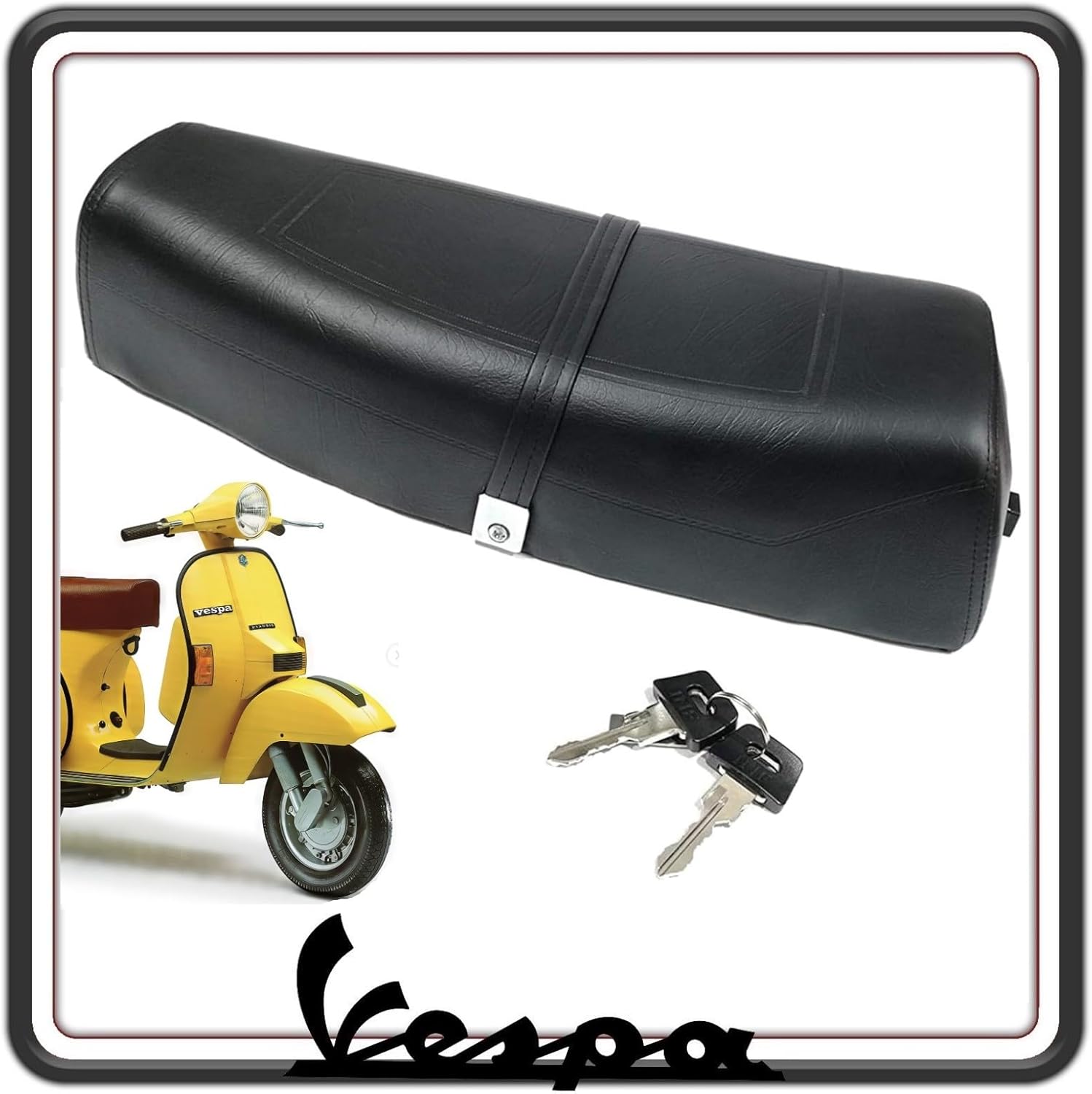 SELLA SELLONE SEDILE COLORE NERO CON SERRATURA CHIAVE PER VESPA PX 125 150 200 - VESPA ARCOBALENO.