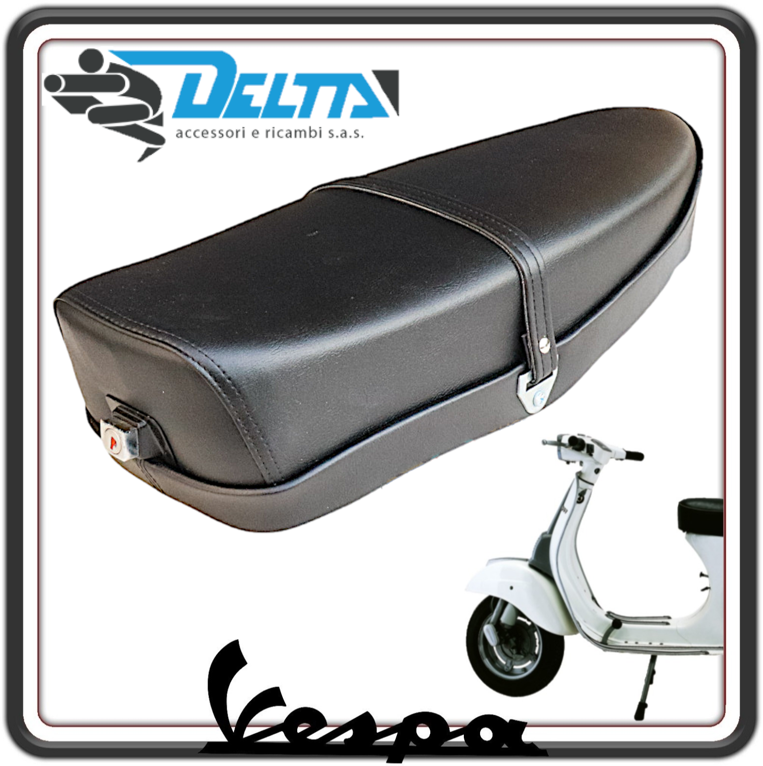 SELLA SELLONE SEDILE LUNGO NERO BIPOSTO CON SERRATURA E FONDO IN MOLLE PER PIAGGIO VESPA 125 ET3 PRIMAVERA - VESPA 50 SPECIAL - VESPA 50 L-R-N