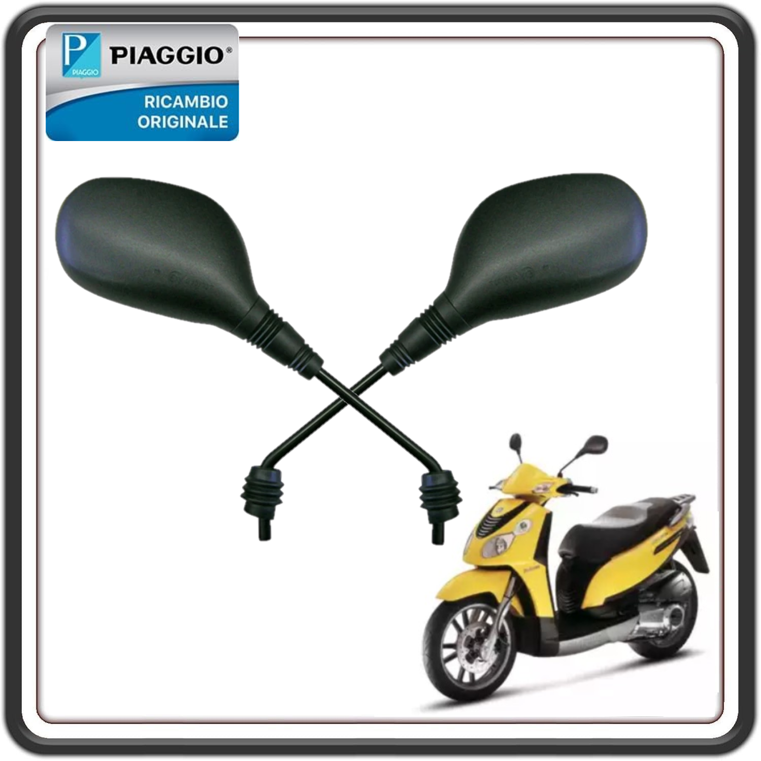 KIT COPPIA SPECCHI SPECCHIETTI RETROVISORI DESTRO E SINISTRO PER PIAGGIO CARNABY 125 DAL 2007 AL 2010 - PIAGGIO CARNABY 200 DAL 2007 AL 2008 - PIAGGIO CARNABY 250 DAL 2008 IN POI ORIGINALE PIAGGIO CM174705 - CM174706     