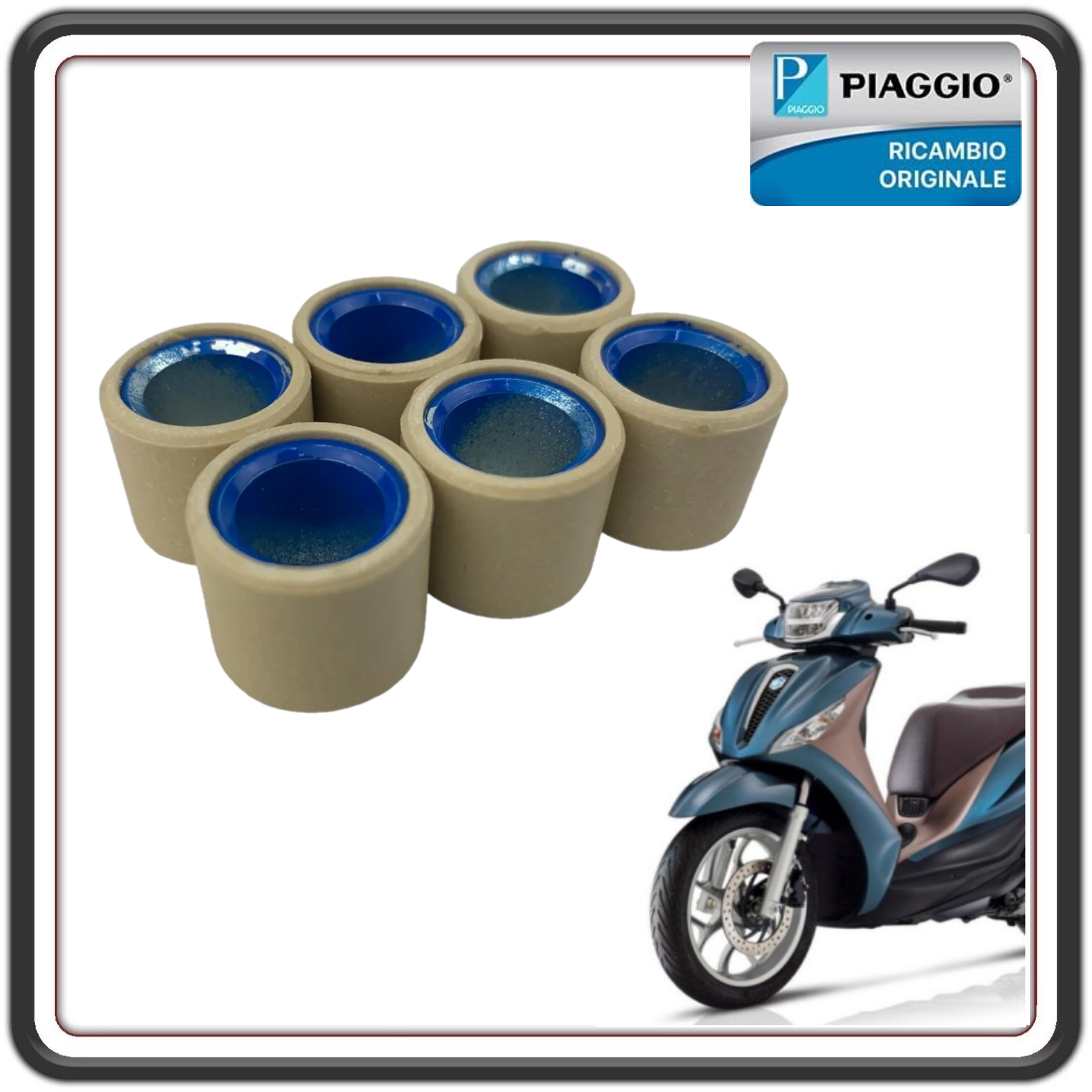 KIT 6 RULLI 19X17 11,8 GR PER PIAGGIO MEDLEY 125 - 150 CON ABS DAL 2016 AL 2019 - PIAGGIO VESPA GTS 125 CON ABS DAL 2016 AL 2024 - PIAGGIO VESPA GTS 150 ABS DAL 2016 AL 2018 ORIGINALE PIAGGIO CM308503  