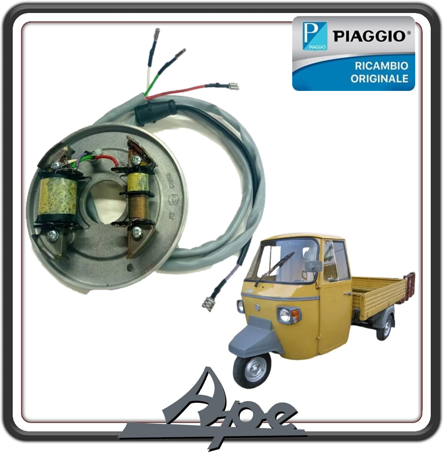 STATORE MAGNETE VOLANO GENERATORE DI CORRENTE PER PIAGGIO APE 601 - 501 - APE CAR P2-P3 ORIGINALE PIAGGIO 2202343 
