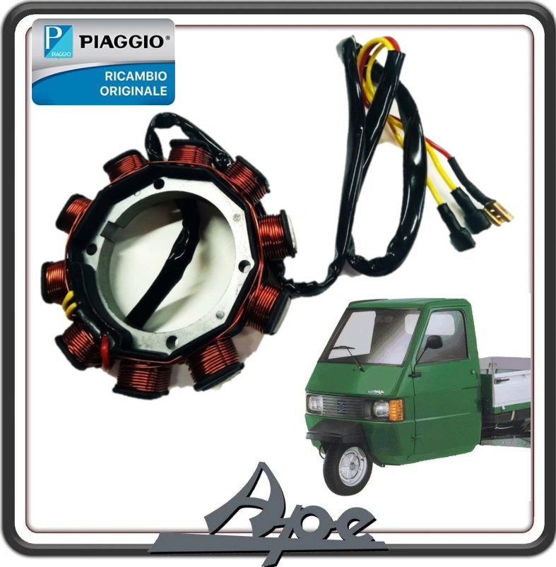 STATORE MAGNETE VOLANO GENERATORE DI CORRENTE PER PIAGGIO APE TM 703 DIESEL DAL 1997 AL 2004 - PIAGGIO APE  CAR MAX DIESEL DAL 1986 AL 1990 - PIAGGIO APE POKER DIESEL ORIGINALE PIAGGIO 231876