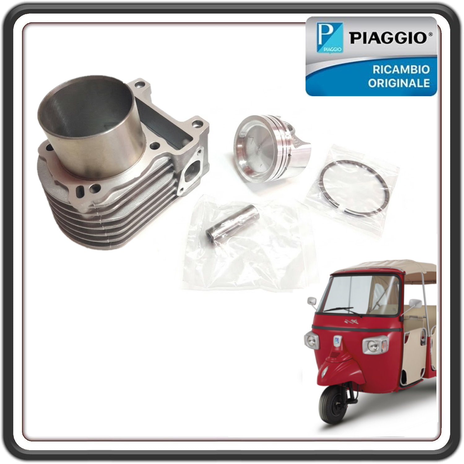 GRUPPO TERMICO CILINDRO E PISTONE COMPLETO PER PIAGGIO APE CALESSINO BENZINA DAL 2013 AL 2023 ORIGINALE PIAGGIO KIT1U000025 