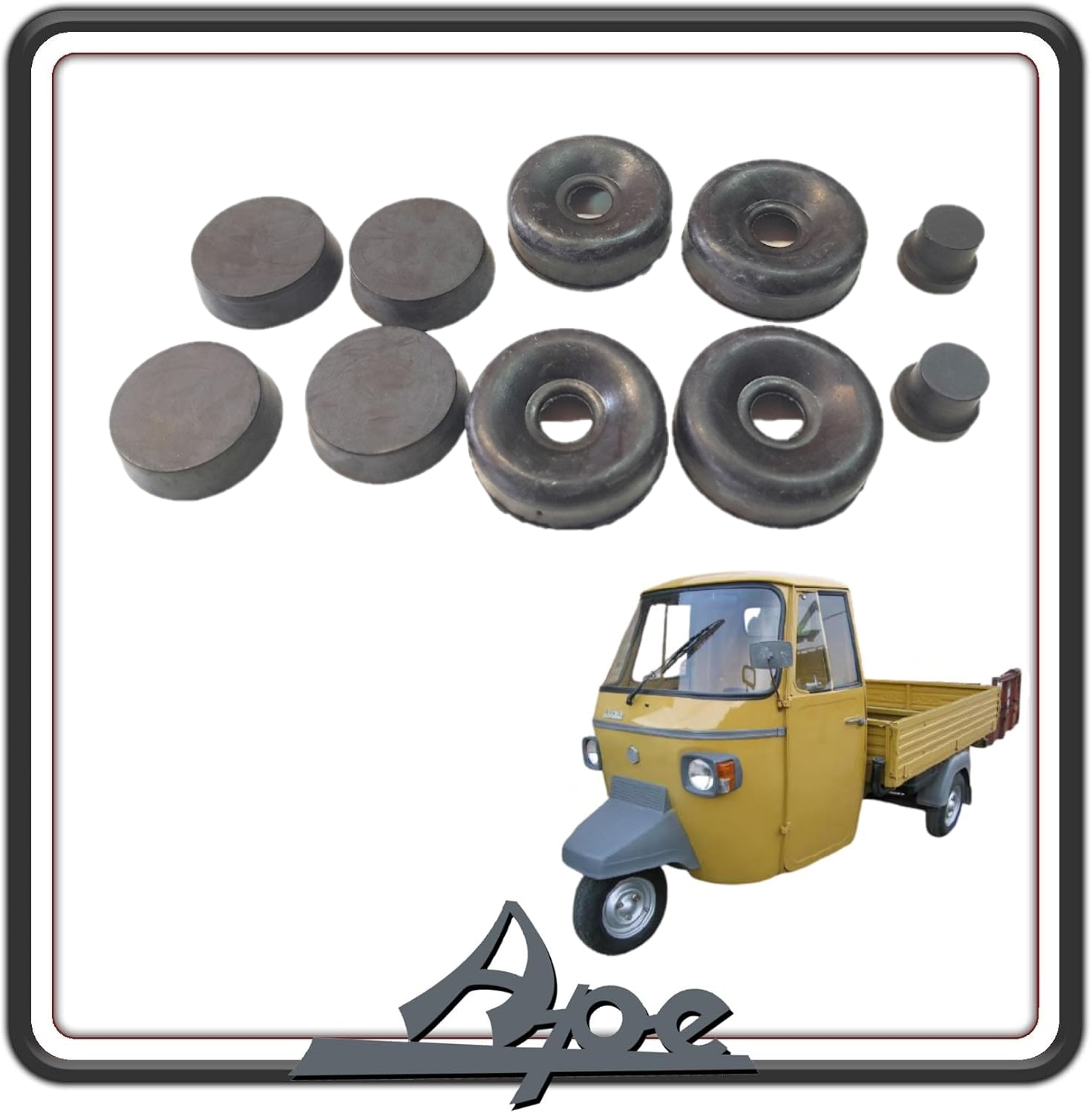 KIT SERIE GOMMINI CILINDRETTI POSTERIORI (10 PZ) PER PIAGGIO APE MP 601 - 501 - PIAGGIO APE CAR 