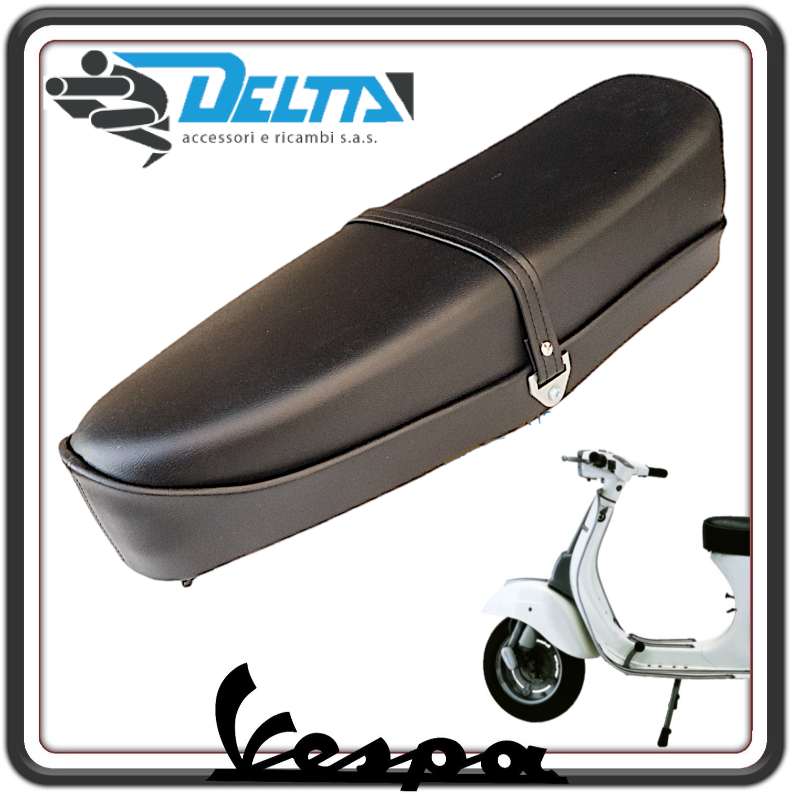 SELLA SELLONE SEDILE LUNGO NERO BIPOSTO CON SERRATURA E FONDO IN MOLLE PER PIAGGIO VESPA 125 ET3 PRIMAVERA - VESPA 50 SPECIAL - VESPA 50 L-R-N