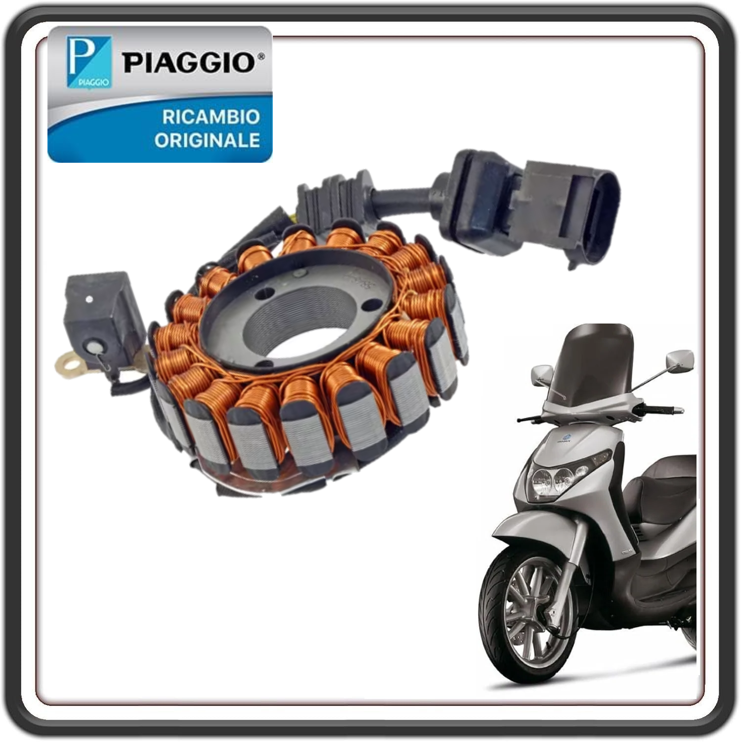 STATORE MAGNETE VOLANO COMPLETO 18 POLI PER PIAGGIO BEVERLY 250 DAL 2004 AL 2007 - PIAGGIO X9 250 DAL 2004 AL 2007 ORIGINALE PIAGGIO 58048R  