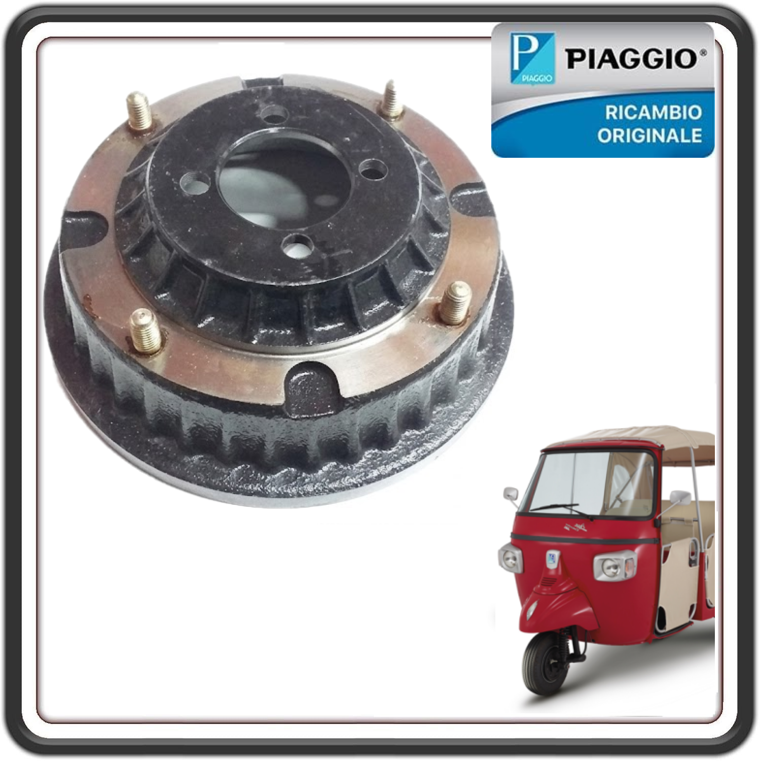 TAMBURO FRENO ANTERIORE COMPLETO PER PIAGGIO APE 50 DAL 2018 AL 2021 - PIAGGIO APE CALESSINO BENZINA DAL 2013 AL 2019 ORIGINALE PIAGGIO B042438