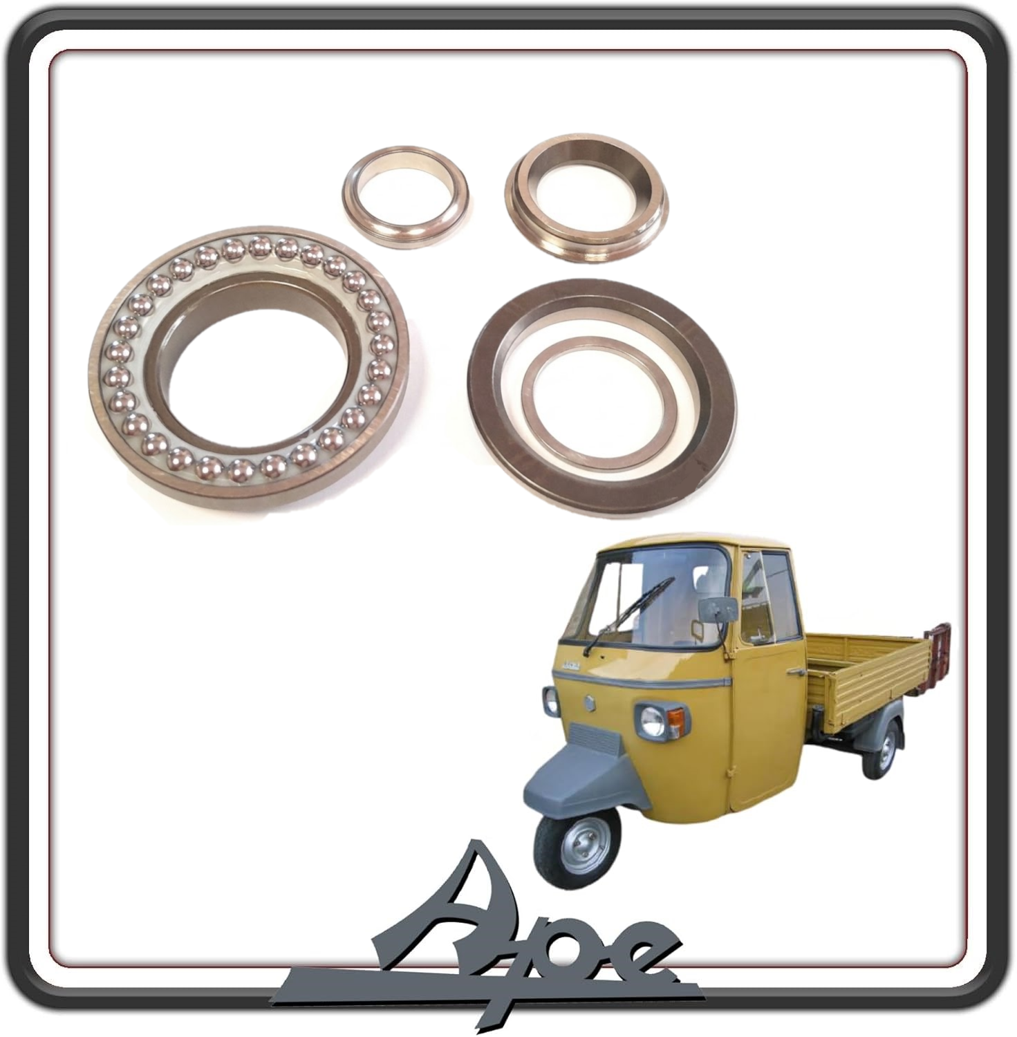 GRUPPO SERIE RALLE CALOTTE STERZO INFERIORI E SUPERIORI COMPATIBILE PER PIAGGIO APE MP 601 - 501 DAL 1978 AL 1996 - PIAGGIO APE CAR  P2-P3 DAL 1978 AL 1985 - PIAGGIO APE MAX DIESEL DAL 1986 AL 1996    