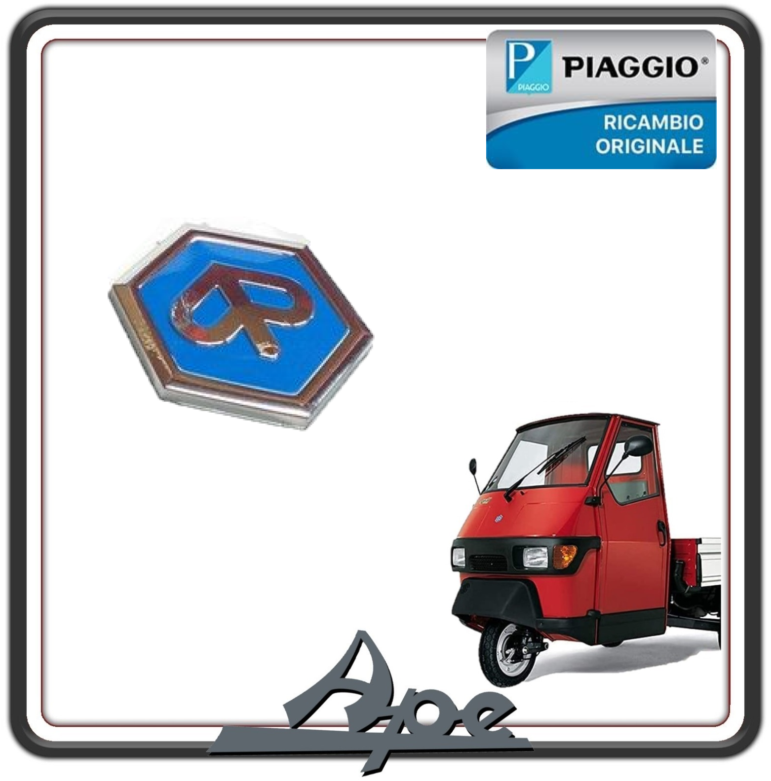 SCUDETTO LOGO STEMMA FRONTALE PER PIAGGIO APE 50 DAL 2018 AL 2021 ORIGINALE PIAGGIO 1E003228