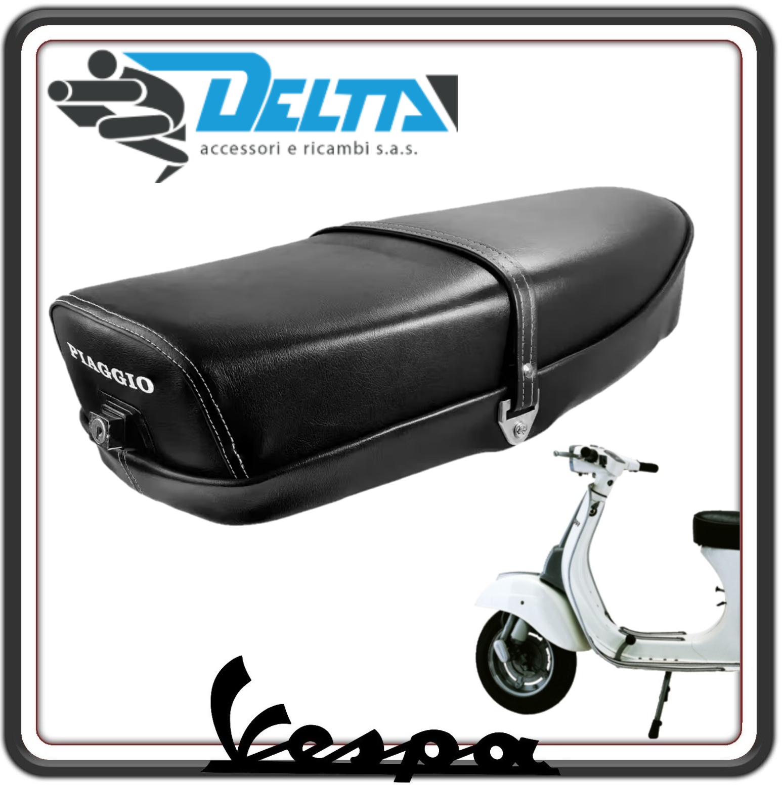 SELLA SELLONE SEDILE LUNGO NERO BIPOSTO CON SERRATURA PER PIAGGIO VESPA 125 ET3 PRIMAVERA - VESPA 50 SPECIAL - VESPA 50 L-R-N