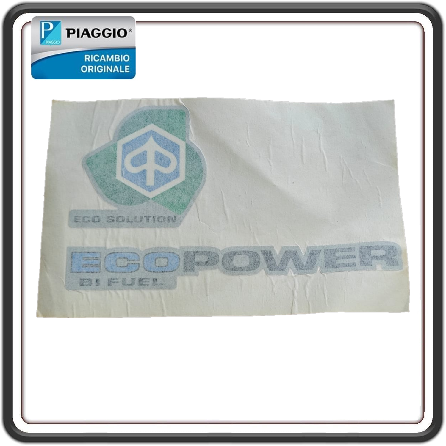TARGHETTA STEMMA LOGO FREGIO SCRITTA ADESIVA ECO POWER SINISTRA SX PER PIAGGIO PORTER ORIGINALE PIAGGIO B004619  
