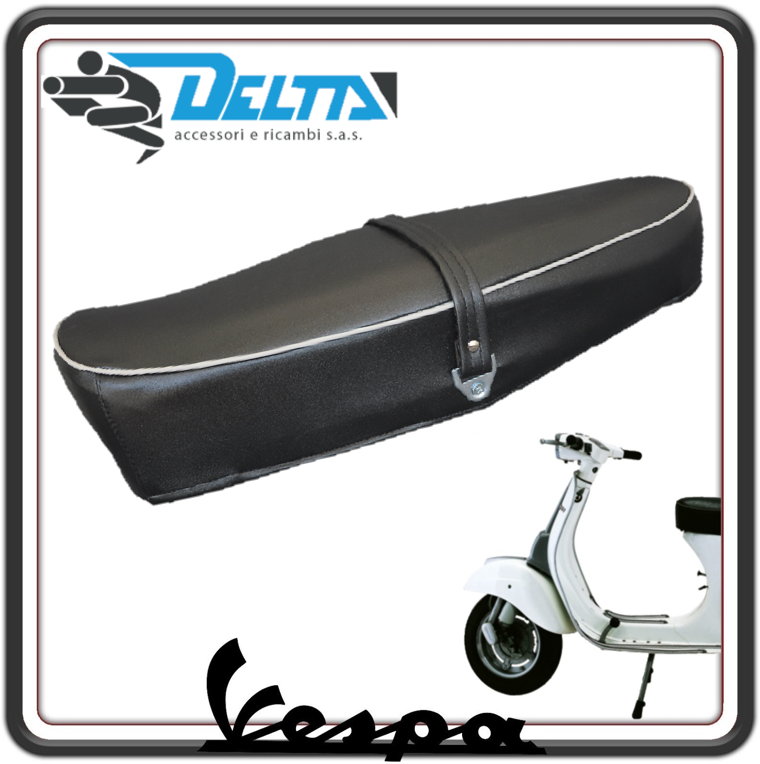 SELLA SELLONE SEDILE LUNGO BIPOSTO NERO CON LEVETTA PER PIAGGIO VESPA 50 SPECIAL - VESPA 50 L-R-N - VESPA ET3 125 - VESPA PRIMAVERA 125