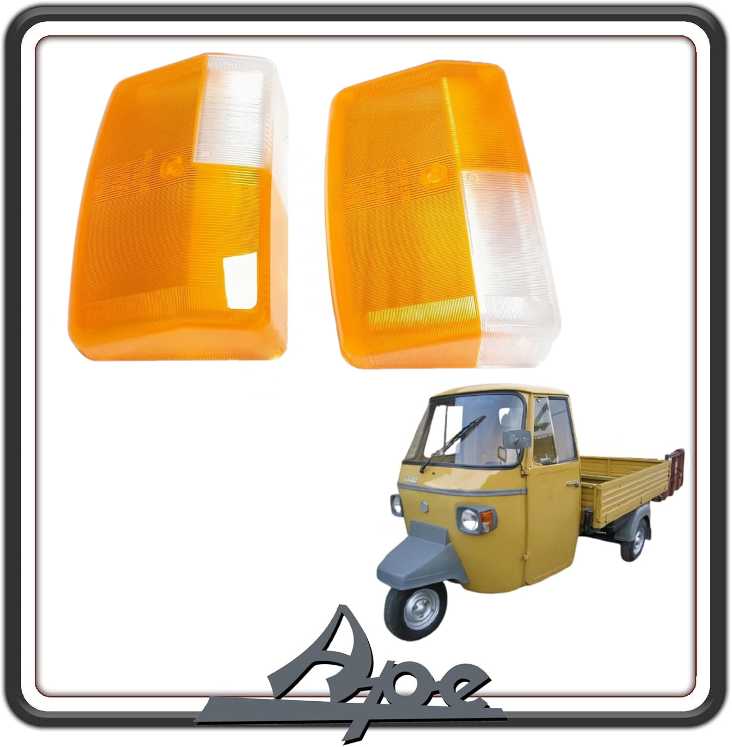 KIT COPPIA PLASTICHE VETRI FRECCE INDICATORI DI DIREZIONE COMPATIBILI PER PIAGGIO APE MP 501 - 601 