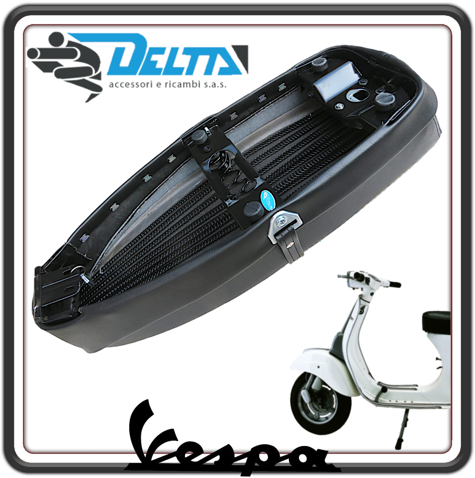 SELLA SELLONE SEDILE LUNGO NERO CON SERRATURA E CHIAVI E FONDO CON MOLLE PER PIAGGIO VESPA 50 SPECIAL - PIAGGIO VESPA ET3 125 PRIMAVERA