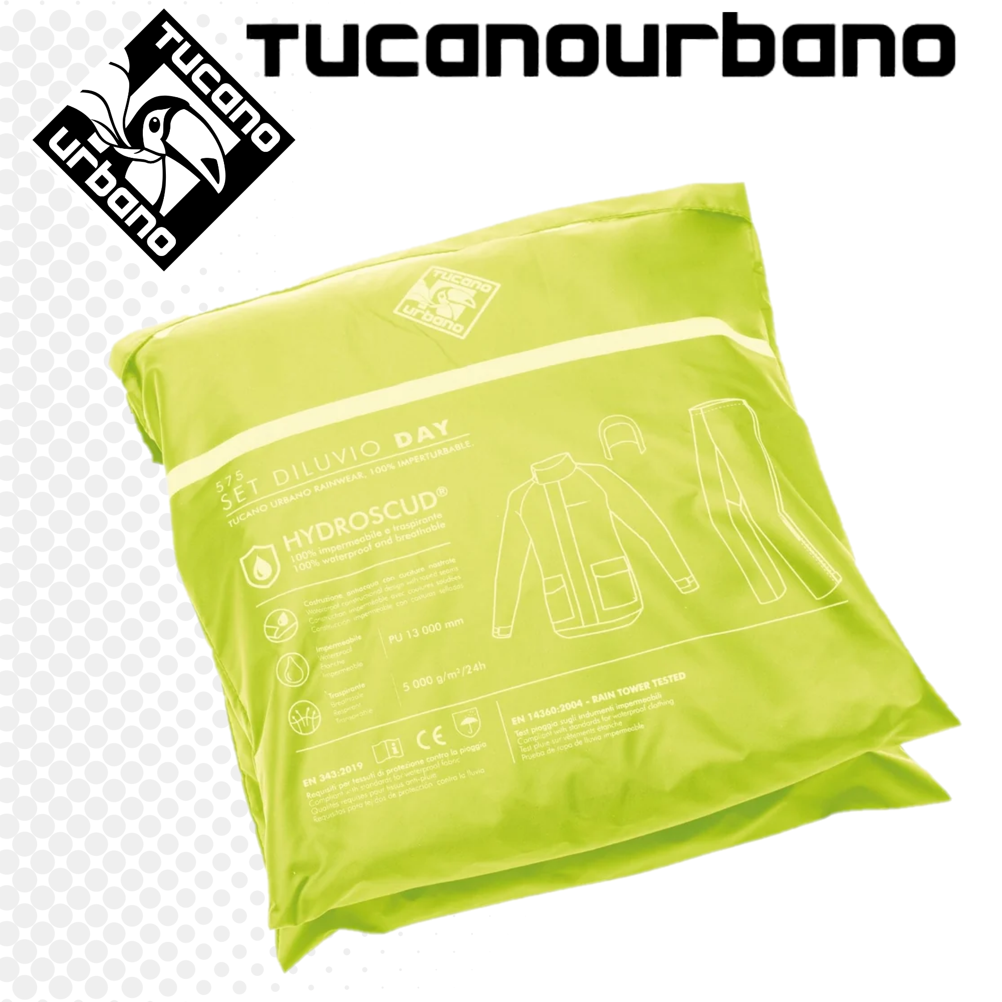 SET COMPLETO ANTIPIOGGIA TUCANO URBANO DILUVIO DAY HYDROSCUD® NERO E GIALLO FLUO