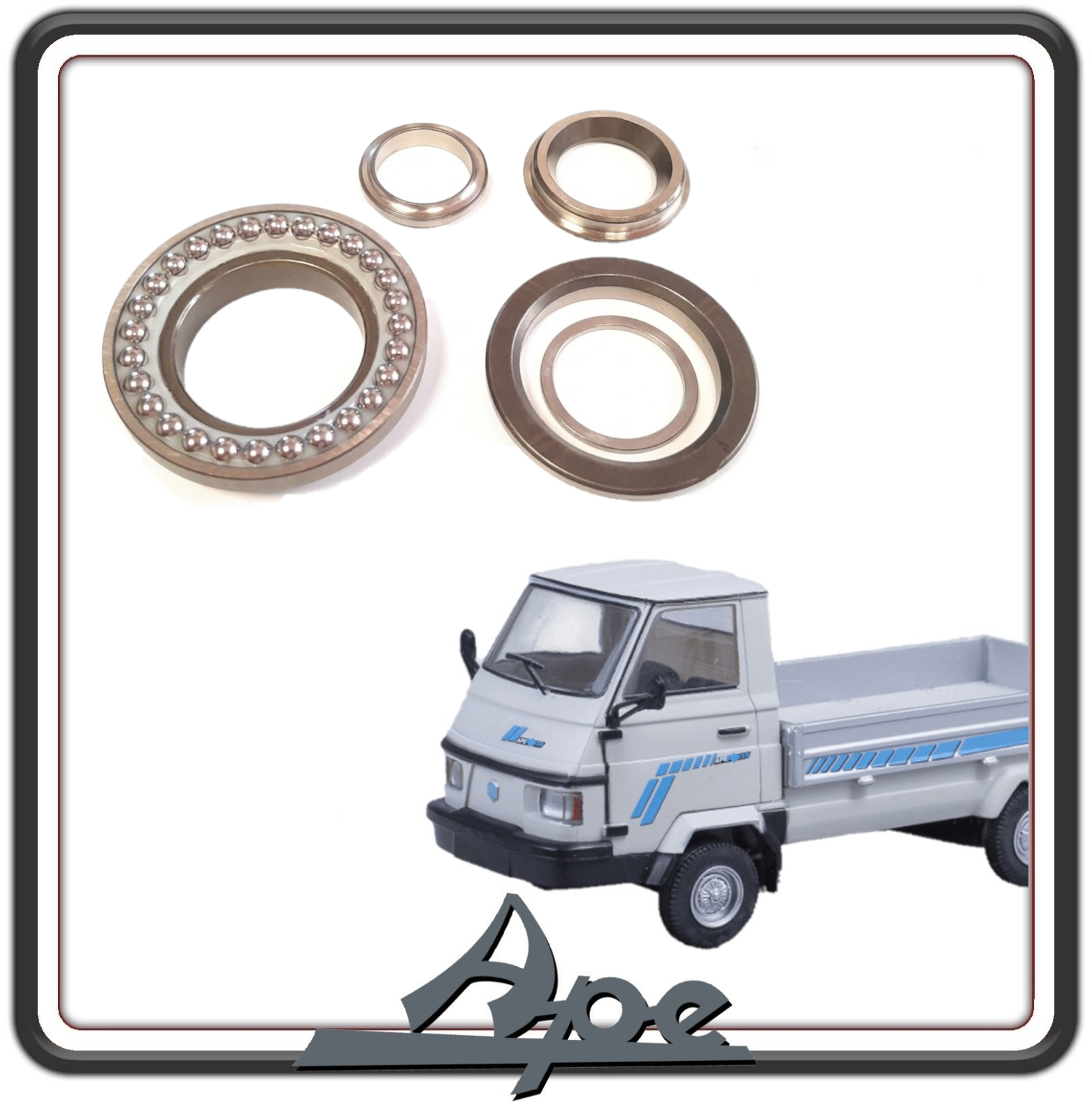 GRUPPO SERIE RALLE CALOTTE STERZO INFERIORI E SUPERIORI COMPATIBILE PER PIAGGIO APE MP 601 - 501 DAL 1978 AL 1996 - PIAGGIO APE CAR  P2-P3 DAL 1978 AL 1985 - PIAGGIO APE MAX DIESEL DAL 1986 AL 1996    