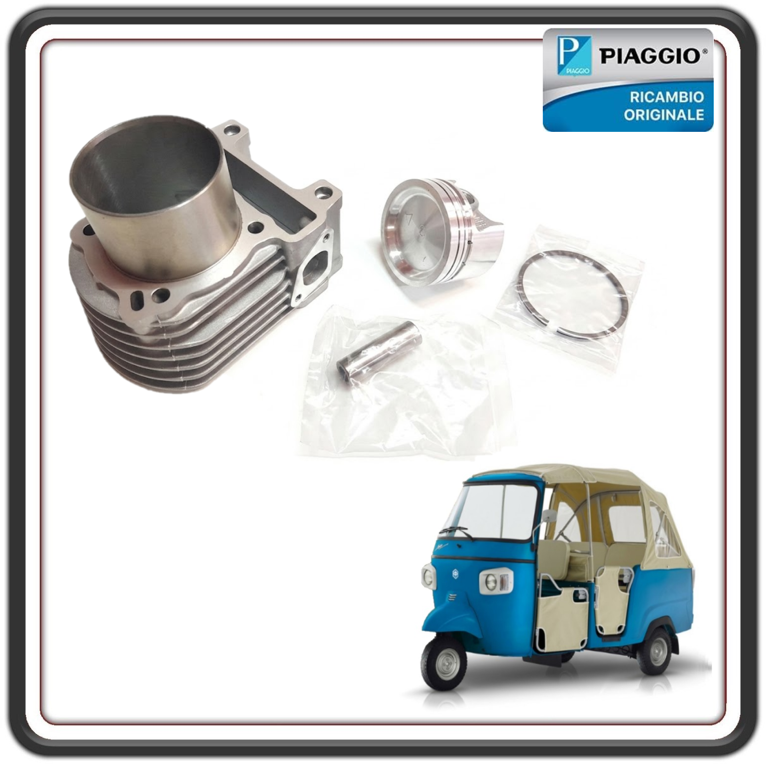 GRUPPO TERMICO CILINDRO E PISTONE COMPLETO PER PIAGGIO APE CALESSINO BENZINA DAL 2013 AL 2023 ORIGINALE PIAGGIO KIT1U000025 