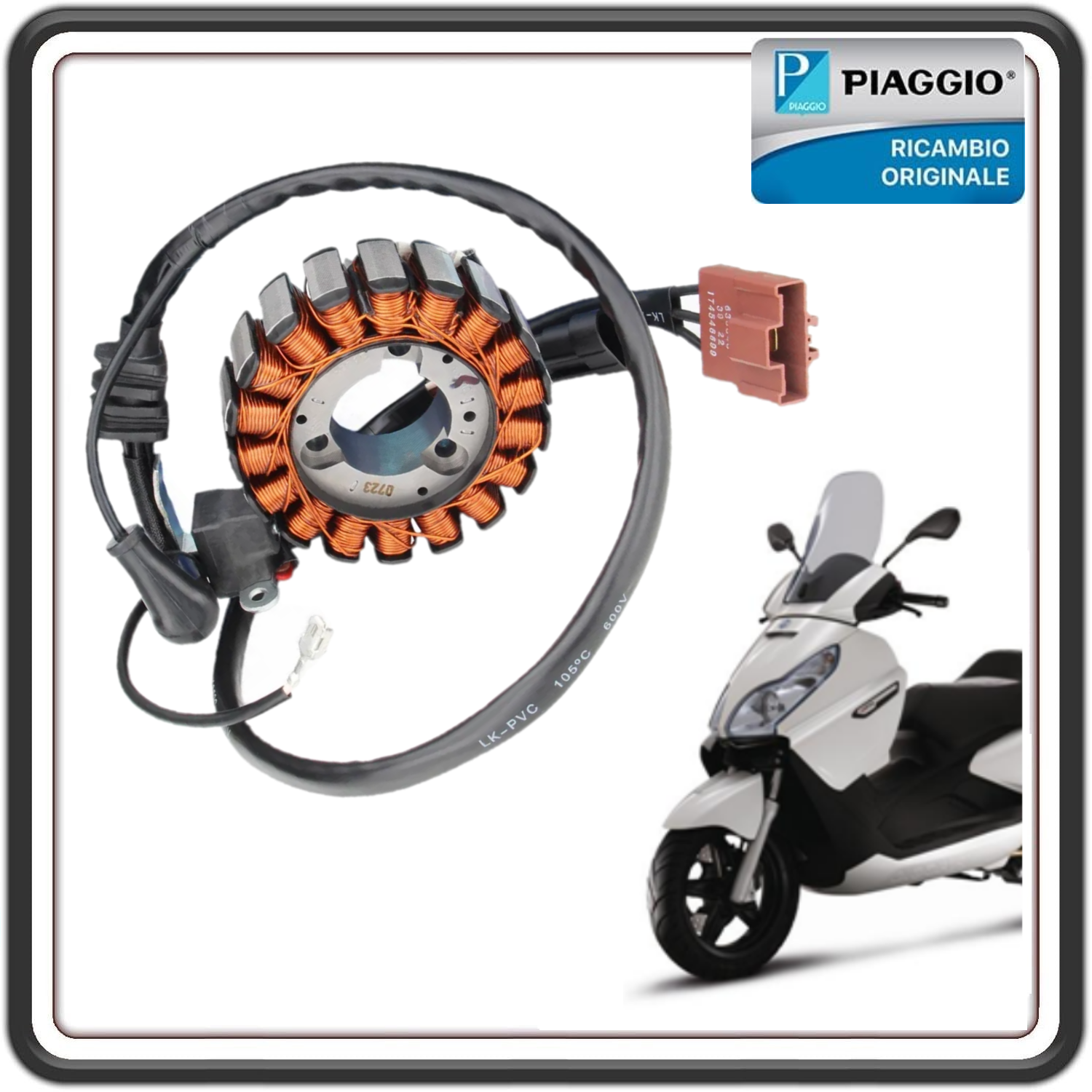 STATORE MAGNETE VOLANO CAMPO MAGNETICO GENERATORE DI CORRENTE PER PIAGGIO BEVERLY 250 DAL 2006 AL 2009 - PIAGGIO BEVERLY 300 DAL 2009 AL 2010 - PIAGGIO CARNABY 250 FINO AL 2008 - PIAGGIO CARNABY CRUISER 300 DAL 2009 AL 2012 ORIGINALE PIAGGIO  58070R