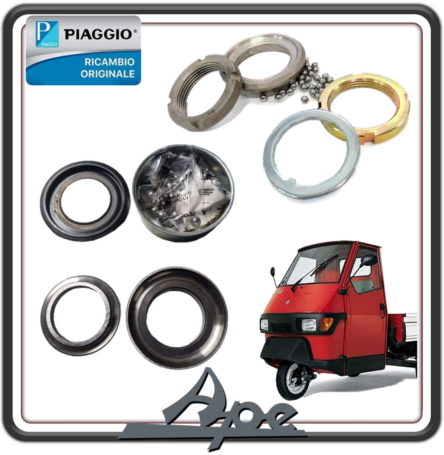 KIT GRUPPO SERIE RALLE CALOTTE STERZO INFERIORI E SUPERIORI PER PIAGGIO APE 50 TUTTI I MODELLI ORIGINALE PIAGGIO 493616-493617 