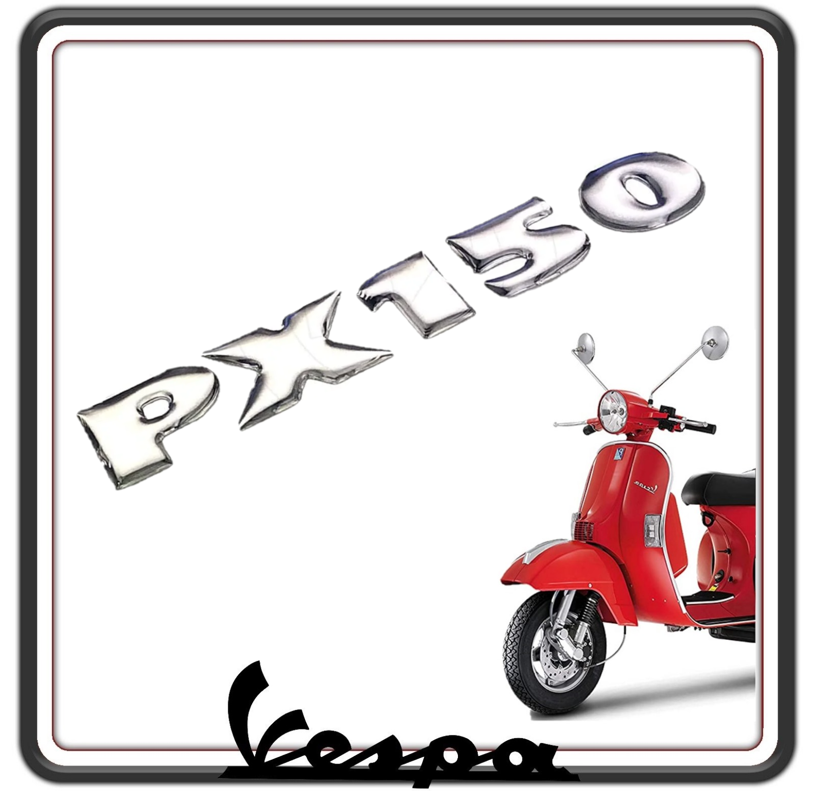 TARGHETTA SCRITTA LOGO STEMMA ADESIVA PX 150 COFANO LATERALE PER VESPA PX TUTTI I MODELLI