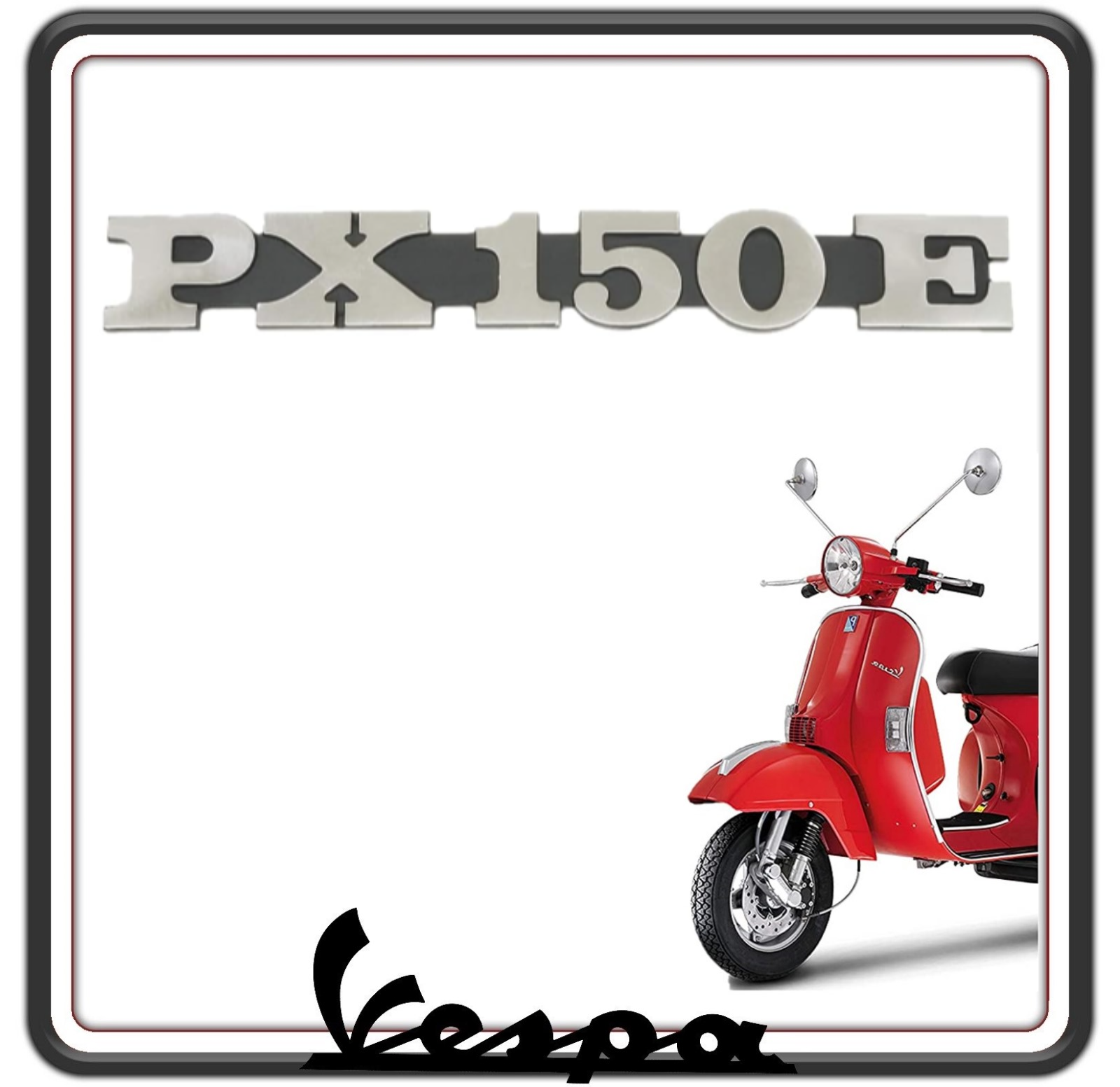 TARGHETTA SCRITTA LOGO LATERALE COMPATIBILE PER VESPA PX 150 E.