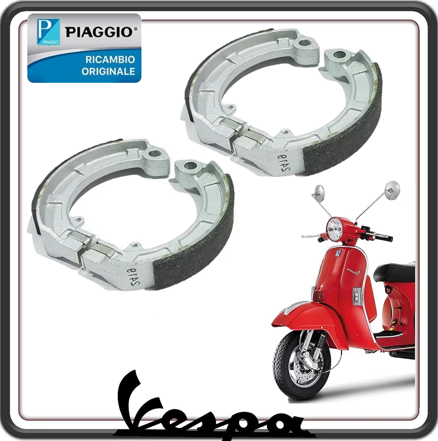 KIT GANASCE CEPPI FRENO FRENI ANTERIORI E POSTERIORI COMPLETO PER PIAGGIO VESPA PX 125-150 - VESPA PX 200 - VESPA PX TUTTI I MODELLI SENZA FRENO A DISCO ORIGINALE PIAGGIO 647377 X2
