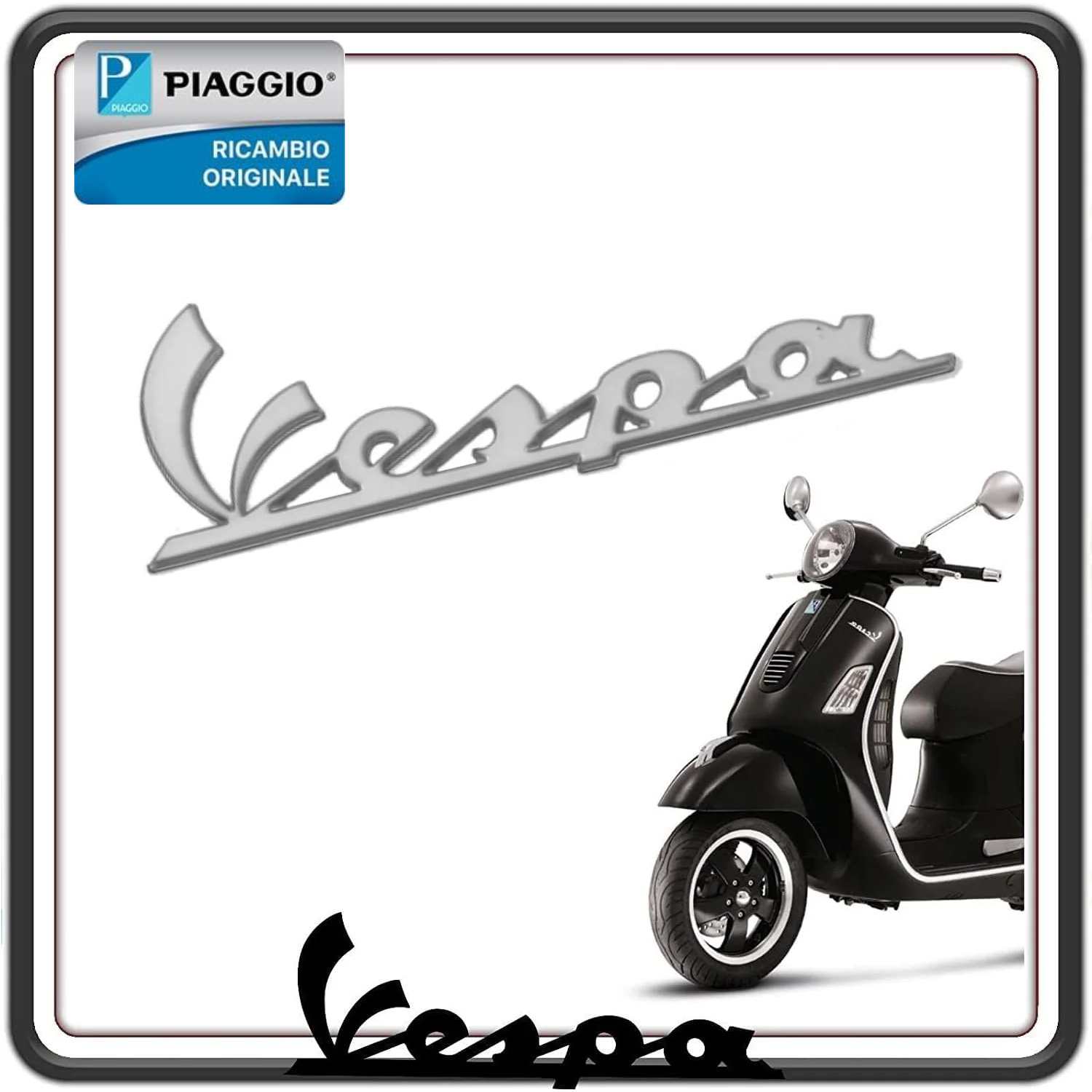 TARGHETTA SCRITTA LOGO FRONTALE ANTERIORE PER VESPA GTS 125 250 - VESPA GTS 300 - VESPA LX ORIGINALE PIAGGIO 656219