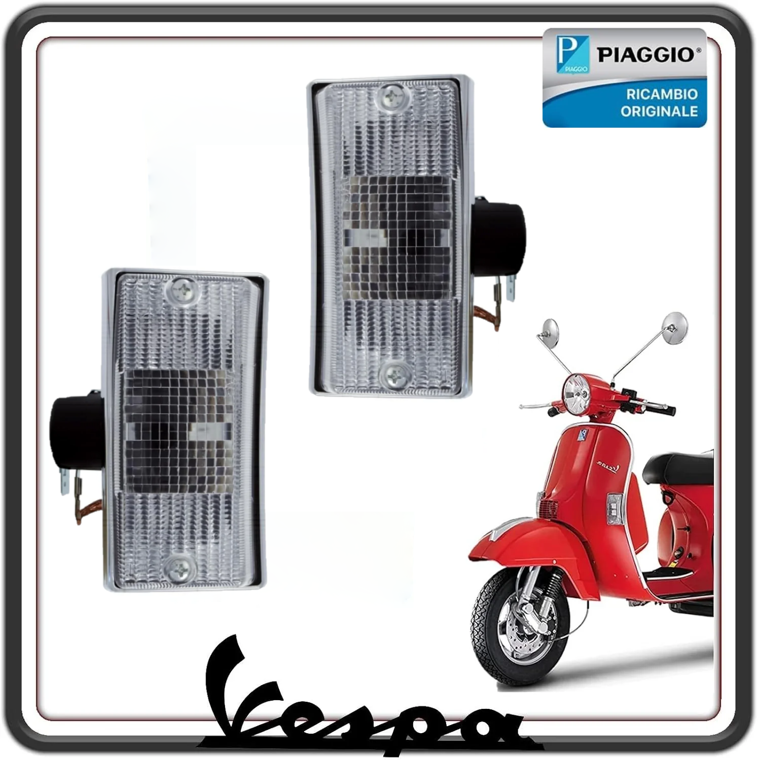 KIT 2 FANALINO FANALINI FRECCIA FRECCE INDICATORE DI DIREZIONE SGNALATORI ANTERIORI LATO DESTRO E SINISTRO VESPA PX 125 150 200 - VESPA ARCOBALENO - VESPA LML STAR ORIGINALE PIAGGIO 638761-638762