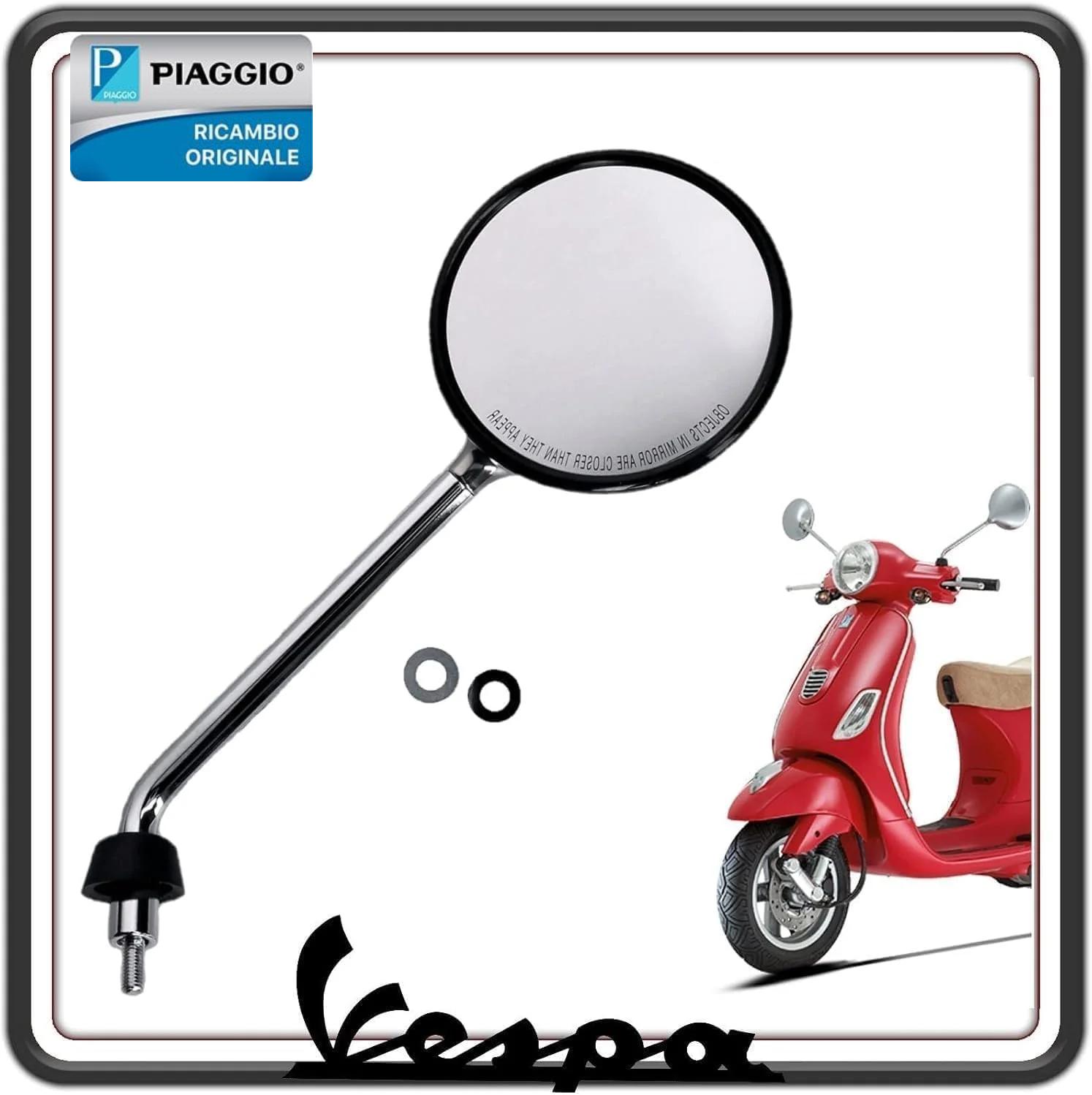 SPECCHIO SPECCHIETTO VETRO RETROVISORE LATO DESTRO DX CROMATO PER PIAGGIO VESPA LX 125 - VESPA LX 150 - PIAGGIO VESPA LX 50 4T ORIGINALE PIAGGIO CM020405