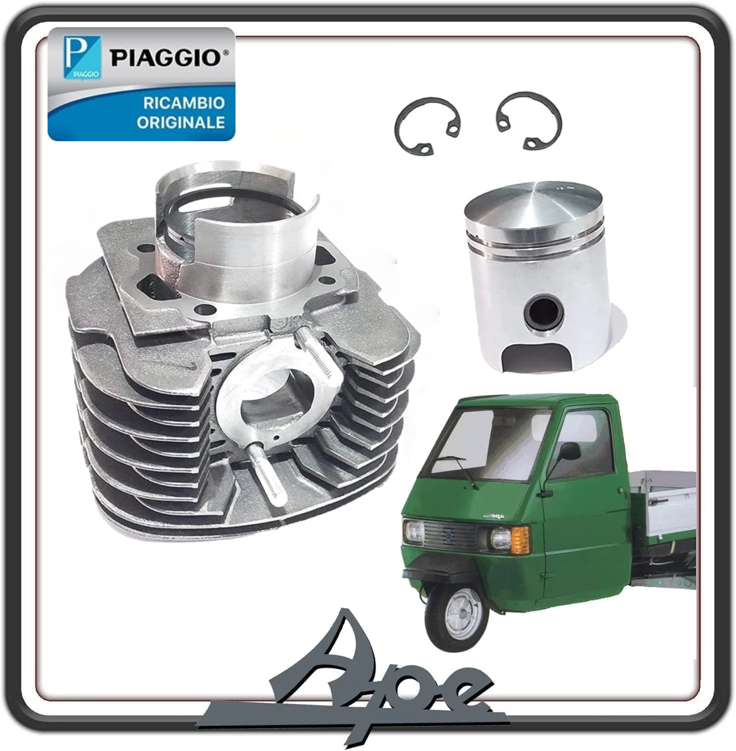 GRUPPO TERMICO CILINDRO E PISTONE COMPLETO PER PIAGGIO APE TM 703 BENZINA - PIAGGIO APE 602 - PIAGGIO APE CAR P2-P3 ORIGINALE PIAGGIO 832349