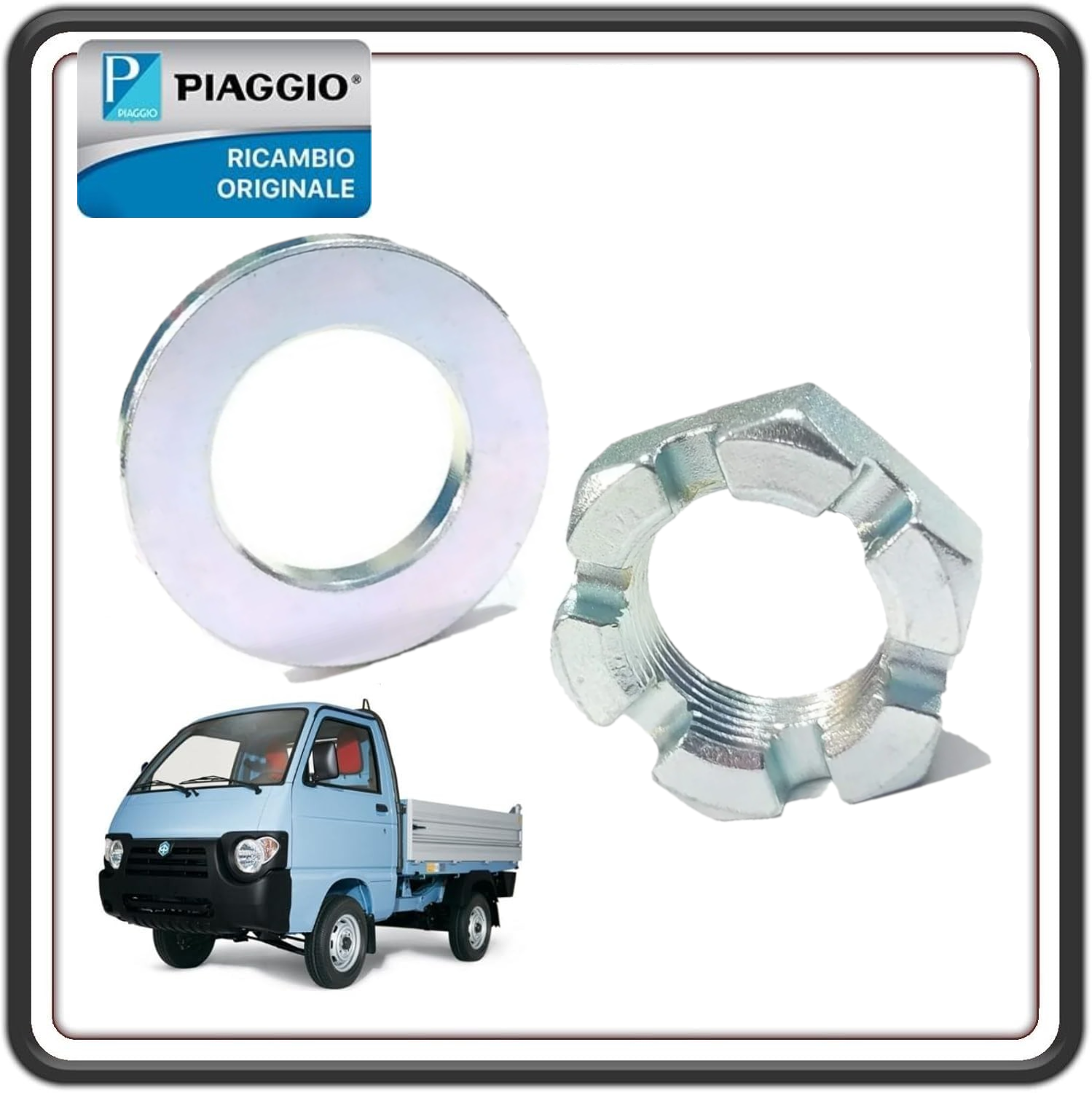 DADO E RONDELLA MOZZO ASSE RUOTA ANTERIORE PER PIAGGIO PORTER 1300 FINO AL 2009 - PORTER 1200 1400 DIESEL - PIAGGIO QUARGO DIESEL ORIGINALE PIAGGIO D9004171053 - 9004201224000