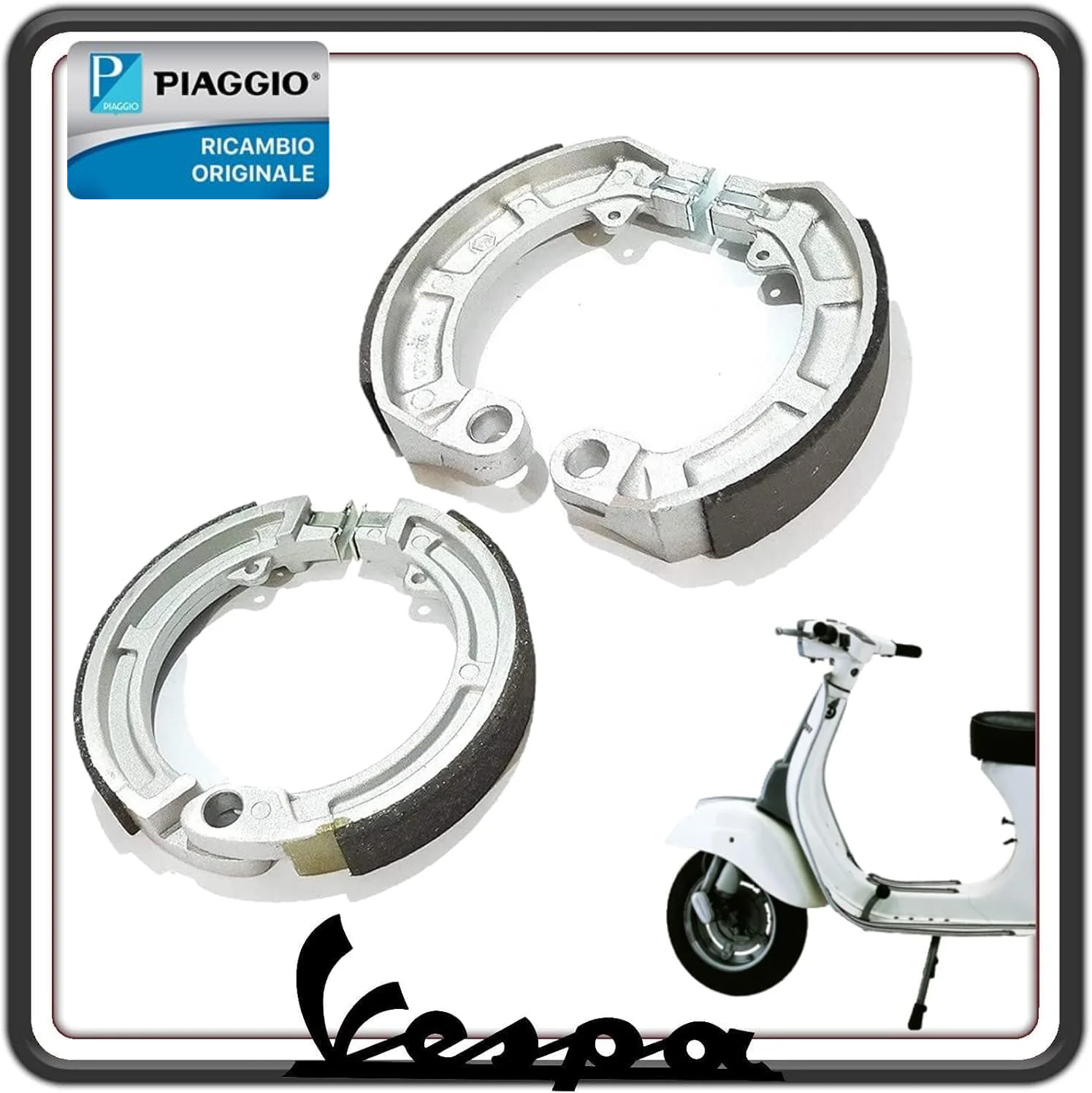 KIT COPPIA GANASCE CEPPI FRENO FRENI ANTERIORE E POSTERIORE PER PIAGGIO VESPA 50 SPECIAL - 125 PRIMAVERA - VESPA 125 ET3 ORIGINALE PIAGGIO 4146115-2665064