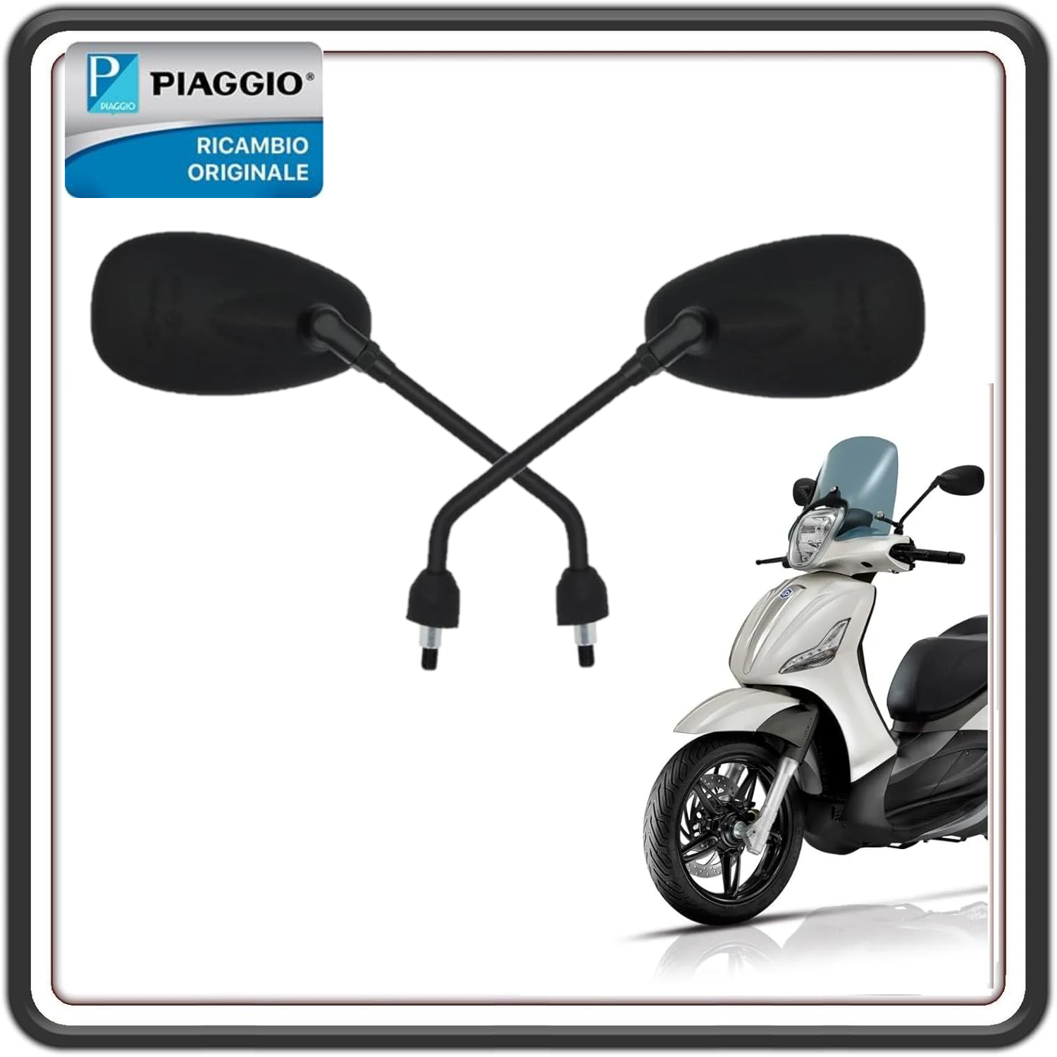 KIT COPPIA 2 SPECCHI SPECCHIETTI SPECCHIO SPECCHIETTO RETROVISORE NERO LATO DESTRO E SINISTRO PER PIAGGIO BEVERLY 125 FINO AL 2015 - BEVERLY 300 DAL 2010 AL 2020 - PIAGGIO BEVERLY 350 DAL 2012 AL 2021 ORIGINALE PIAGGIO CM294205 - CM294206
