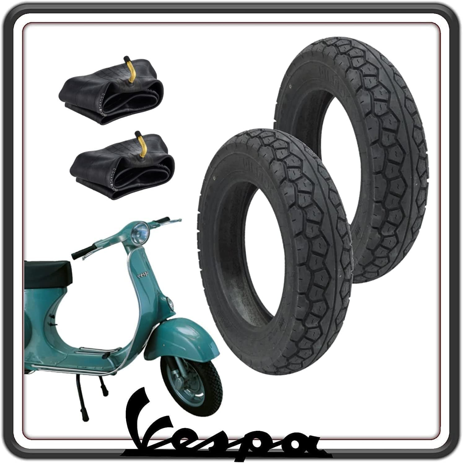 KIT 2 GOMME COPERTONE COPERTONI PNEUMATICO PNEUMATICI TUBELESS MISURA 2.75-9 COMPLETE DI CAMERE D'ARIA PER PIAGGIO VESPA 50 N - L - R VERSIONE CON FARO TONDO 