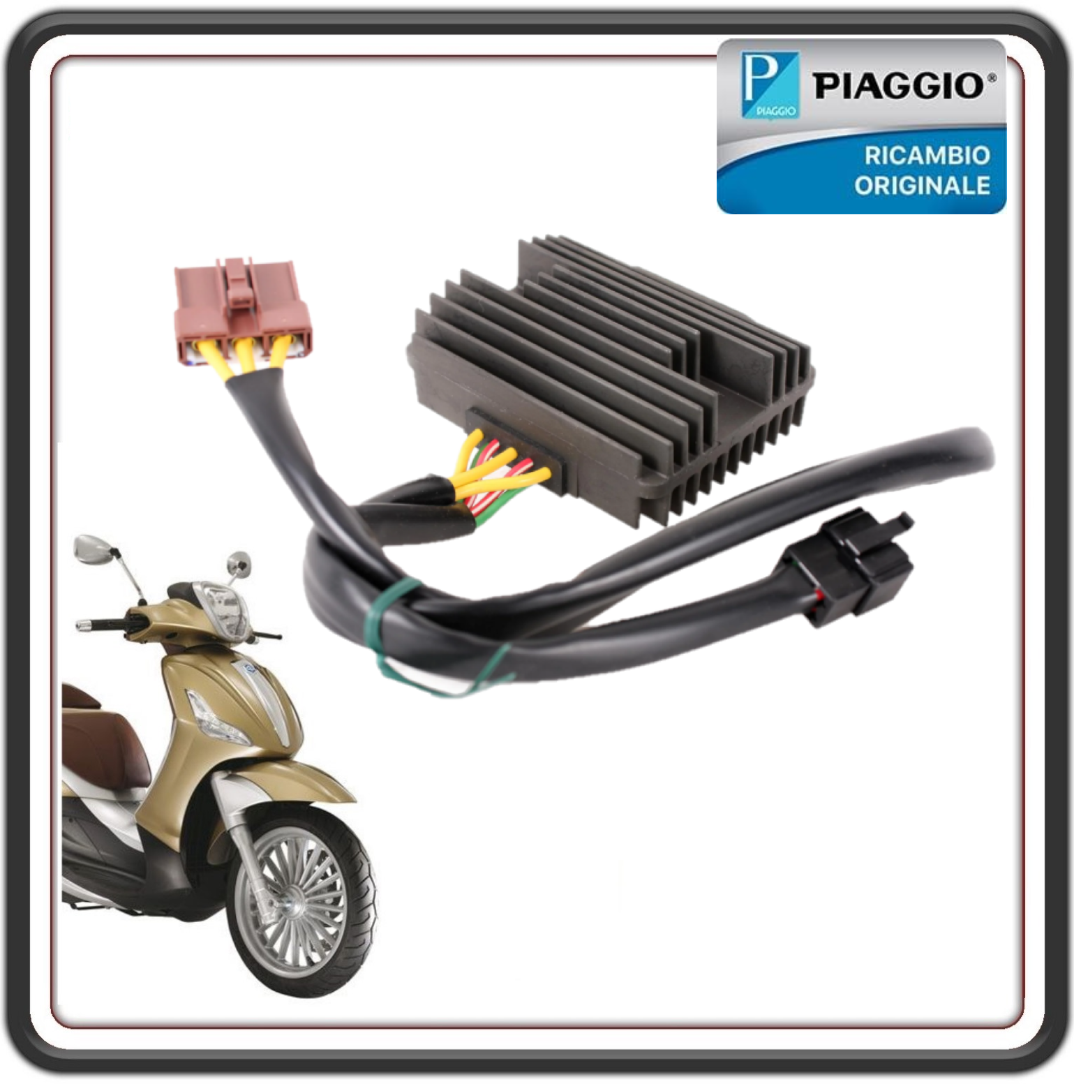 REGOLATORE DI TENSIONE RADDRIZZATORE DI CORRENTE 12V 35A - 2 CONNETTORI PER PIAGGIO BEVERLY 250 300 400 500 - PIAGGIO MP3 - PIAGGIO X7 X8 X9 X EVO - PIAGGIO CARNABY - VESPA GTS 300 SUPER  ORIGINALE PIAGGIO  639110