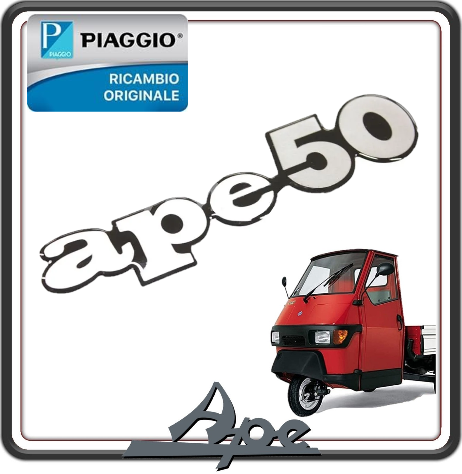 TARGHETTA STEMMA LOGO FREGIO SCRITTA ADESIVA PER PIAGGIO APE 50 EUROPA FL3 TL5T DAL 1996 AL AL 1999 ORIGINALE PIAGGIO 566478 