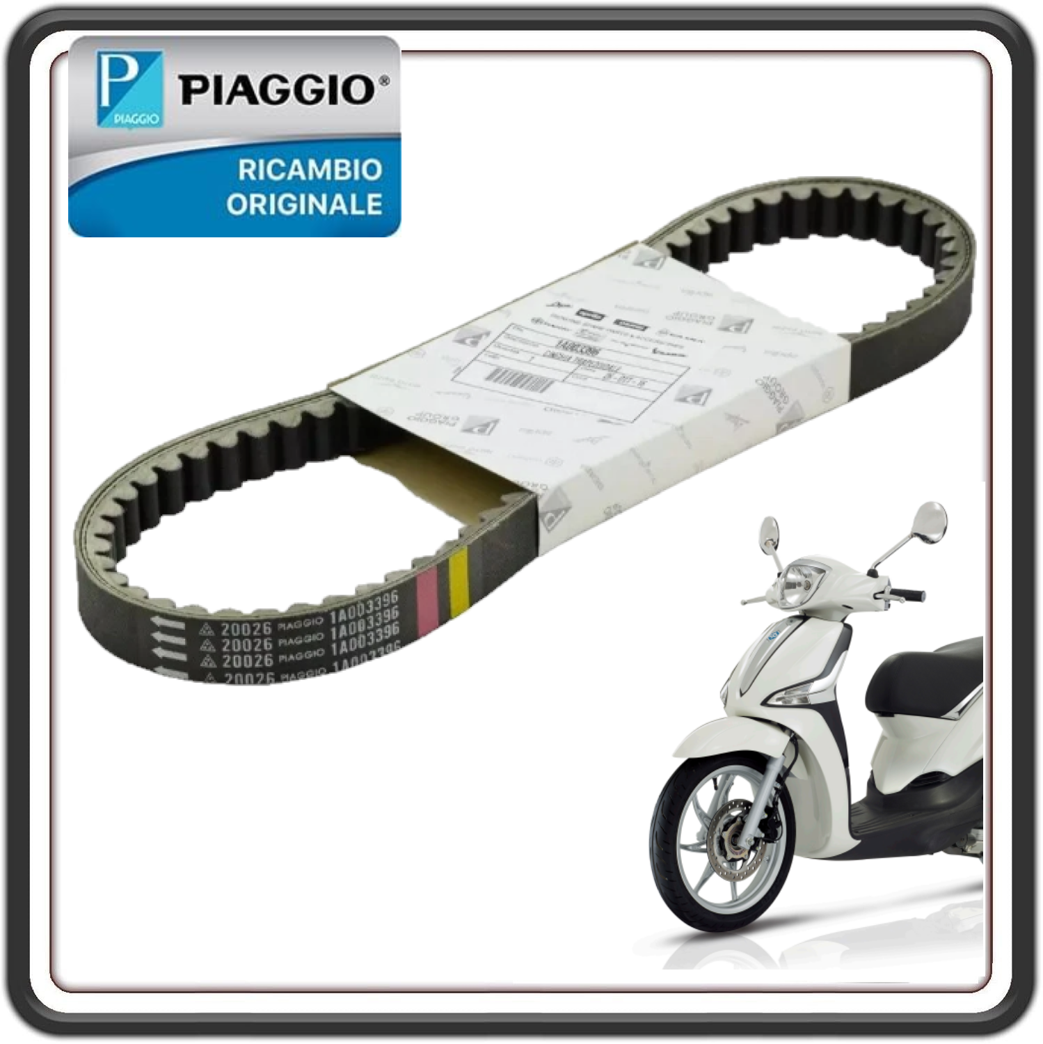 CINGHIA DISTRIBUZIONE TRASMISSIONE PER PIAGGIO LIBERTY 125 4T DAL 2012 IN POI ORIGINALE PIAGGIO 1A003396